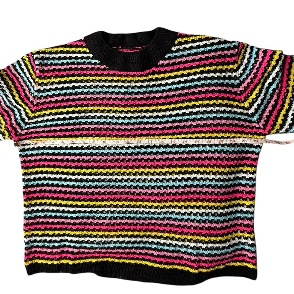 Vintage-Inspired Rainbow Crochet Knit Striped Sweater Boho Indie Color Pop Knit - Picture 14 of 15
